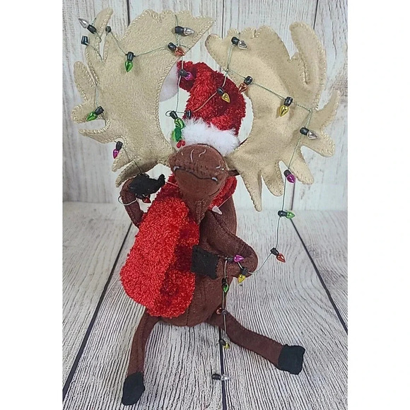 Annalee Dolls Felt Cozy Christmas Moose Reindeer Brown Red 8" 2012 New - Picture 1 of 10
